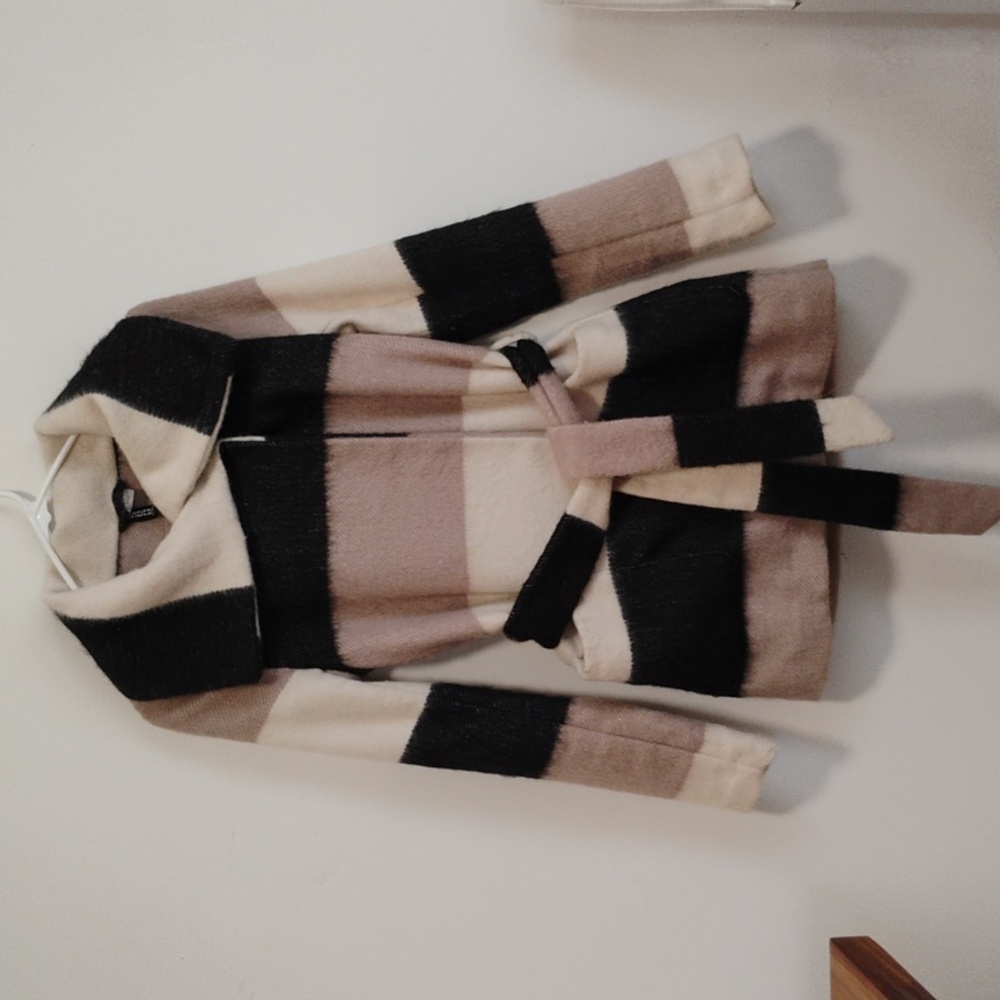 divided | Cream, Tan, Dark Grey Colorblock Wool Coat | Women's 2